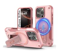 Tuvror Magnétique Coque pour iPhone 16 Pro avec Support, [Compatible avec MagSafe] Support intégré, Protection Militaire, Coque de Téléphone Robuste Antichoc pour iPhone 16 Pro, Rose