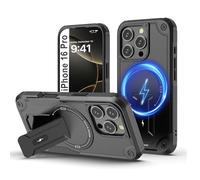 Tuvror Magnétique Coque pour iPhone 16 Pro avec Support, [Compatible avec MagSafe] Support intégré, Protection Militaire, Coque de Téléphone Robuste Antichoc pour iPhone 16 Pro, Noir