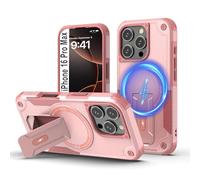 Tuvror Magnétique Coque pour iPhone 16 Pro Max avec Support, [Compatible avec MagSafe] Support intégré, Protection Militaire, Coque de Téléphone Robuste Antichoc pour iPhone 16 Pro Max, Rose