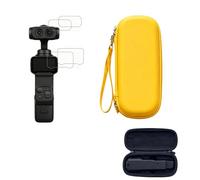 Tuvzylory Ensemble de protection de rangement compatible avec Insta360 Luna Ultra, sac en EVA avec dragonne et film en verre trempé HD, kit groupé pour Vloggers Travel (jaune)