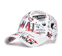 tuwiwol Casquette de Baseball imprimée Graffiti pour Hommes et Femmes, Casquette élégante avec Sangle réglable, Chapeau d'ombrage en Coton et Polyester pour l'extérieur, Blanc