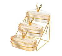 tuwiwol Plateau de Fruits secs Multi-usages avec Couvercle, Plateau d'apéritif pour collation, apéritif, Noix, 3 Couches, Blanc, Ambre, 3 Couches