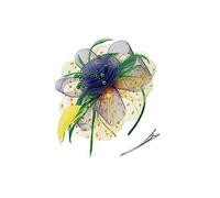 tuwiwol Vintage Femmes Plume Fascinator Rétro Style Voile Chapeau Clip Épingle À Cheveux Cheveux Fleur Chapeaux De Mariage Partie Club Église, Vert violet jaune