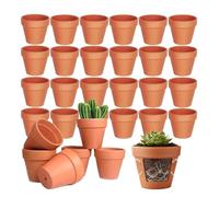 Tuwyii Petits Pots en Terre Cuite, Pots en Argile Naturel avec Trou de Drainage, Mini Pots Réutilisable Idéal pour Succulentes Cactus Fleurs Décoration Maison Bureau Jardin (24, 5 * 5.5 cm)