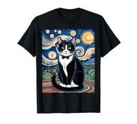 Tuxedo Cat in Starry Sky Art Style for Cat Lovers Pet Fans T-Shirt