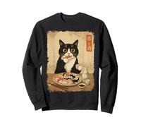 Tuxedo Chat Mangeant des sushis Buvant du saké Vintage Kawaii Anime Sweatshirt