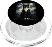 Tuxedo Chat Nuit étoilée Peinture Van Gogh Chat Noir PopSockets PopGrip pour MagSafe