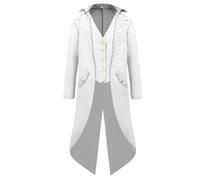 Tuxedo - Frack gothique pour homme - Coupe longue - Coupe ample - Blanc - Paillettes - Manteau médiéval - Jupe de marche élégante - Veste victorienne des années 70 - Pirates - Vampire - Costume