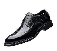 Tuxedo Oxford Shoes for Men Genuine Leather Lace-up Wingtip Non Slip Anti-Slip Hollow Breathable Formal Dress Shoes for Wedding and Working(41 EU)