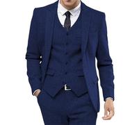 Tuxedo Pants for Men Retro Tweed Tuxedos Dress Wedding Prom Suits 3 Piece Peak Lapel Dress Jacket Vest Pants Royal Blue X Small