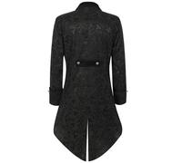 Tuxedo - Veste steampunk gothique pour homme - Midi - Noir - Frack Jacquard rétro médiéval - Jupe de marche victorienne - Manteau de pirate - Vampire - Cosplay - Costume d'Halloween