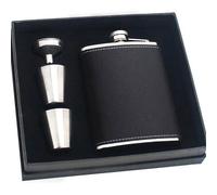 Tuxiaobu Coffret cadeau flasque en cuir noir avec flasques de 236,8 g, 2 tasses et entonnoir, flasque classique étanche pour liqueur pour homme et femme (coffret cadeau)