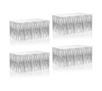 Tuxiaobu Lot de 4 jupes de table à franges en feuille métallique pour table rectangulaire, rideaux de fond pour mariage, fête d'anniversaire, défilé, tables de dessert, 73,6 x 274,3 cm, argenté