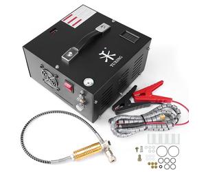 TUXING Compresseur d'air PCP 4500Psi, Compresseur d'air ajustable haute pression alimenté par voiture 12V DC ou maison 220V AC avec adaptateur (inclus), Pompe pour Scuba Tank