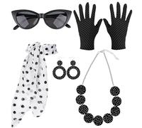 Tuxuseo Tenue Femme Années 50 | Ensemble Bandeau et Collier À Pois pour Femmes | Tenue Rétro Disco 5 Pièces pour Femmes et Filles Fêtes entre Amies