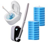 Tuxxjzm Brosse WC avec recharges, Brosse de Toilette Murale - Kit laveuse pour WC - avec 16 tampons de Recharge pour nettoyant pour WC pour Salle de Bain, Accumulation de Calcium, mortier