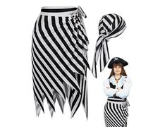 Tuxxjzm Déguisement de pirate pour femme, costume de pirate d'Halloween pour femme, costume de pirate de jeu de rôle d'Halloween, robe de pirate pour femme, jupes à rayures