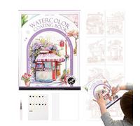 Tuxxjzm Ensemble d'aquarelle de voyage - Ensemble d'aquarelle portable avec palette et pinceau, kit de peinture miniature portable à trois volets, fournitures artistiques pour étudiants peintres