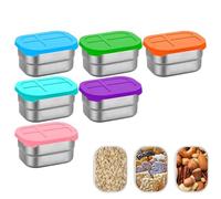 Tuxxjzm Lot de 6 boîtes à goûter en acier inoxydable de 236,8 g avec couvercles en silicone | Fournitures alimentaires pour collation, déjeuner, cuisine, maison, école, garderie, salle à manger
