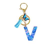 Tuxxjzm Porte-clés avec lettre initiale en forme de papillon | Porte-clés en résine époxy | Organisateur de clés, décoration de sac à dos avec paillettes d'amour pour camping, voyage, V, Refer to