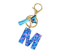 Tuxxjzm Porte-clés avec lettre initiale en forme de papillon | Porte-clés en résine époxy | Organisateur de clés, décoration de sac à dos avec paillettes d'amour pour camping, voyage, m, Refer to