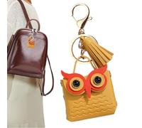 Tuxxjzm Porte-clés hibou en cuir - Porte-clé hibou - Porte-clé porte-monnaie à pompon | Porte-monnaie hibou - Sac en cuir multifonctionnel, porte-clés pour, jaune, Siehe Beschreibung