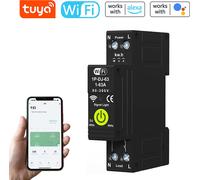 Tuya Disjoncteur intelligent Wifi Timing ON OFF Photovoltaïque Compteur d'énergie bidirectionnel Protecteur à réenclenchement automatique avec fonction de comptage et de prépaiement Compatible avec Al