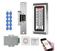TUYA Kit de contrôle d'accès Wi-Fi avec serrure à code et RFID - Clavier métallique IP68, 125 kHz, contrôle par application, bloc d'alimentation DC12 V/3 A, ouvre-porte électrique NC, bouton de sortie