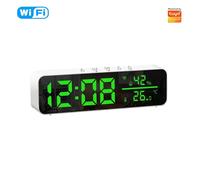 Tuya¿Réveil Électronique Intelligent Wifi,Capteur De Température Et D'Humidité,Écran Led,Contrôle Par Application Smartlife,Prise En Charge D'Alexa Google Home.Wifi Green.