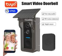 Tuya - sonnette d'extérieur sans fil, couverture solaire contre la pluie, étanche, WiFi, caméra, détection de mouvement, interphone Audio et vidéo bidirectionnel Ensemble blanc