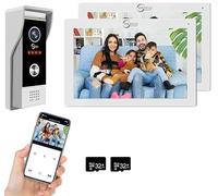 TUYA Sonnette vidéo 1080p avec écran tactile 7" Interphone vidéo, prise en charge de l'enregistrement automatique, vision nocturne infrarouge, détection de mouvement, 2 moniteurs, blanc