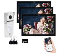 Tuya Sonnette vidéo d'appartement filaire 3 unités 25,4 cm Système de sonnette vidéo avec moniteur tactile, kit de téléphone vidéo WiFi, surveillance, déverrouillage de carte IC, détection de