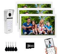 Tuya Sonnette vidéo d'appartement filaire 3 unités 25,4 cm Système de sonnette vidéo avec moniteur tactile, kit de téléphone vidéo WiFi, surveillance, déverrouillage de carte IC, détection de