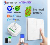 Tuya WiFi 433MHz interrupteur d'éclairage intelligent panneau sans fil interrupteur cinétique aucune batterie requise 110V ~ 230V relais de synchronisation Alexa Google Home only 1 panel 2gang