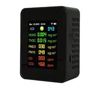 Tuya WiFi Capteur De CO2 Intérieur Compteur Détecteur d'air Numérique Analyseur Intelligent La Qualité L'air Moniteur Pollution Gaz Surveillance Multifonction(7in1 Black)