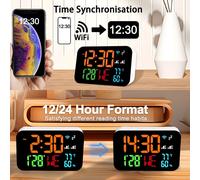 Tuya WiFi Desktop Clock Calendar Intelligent Thermometer Hygrometer with Digital LED Display Support WIFI Auto-Calibration/4-Level Adjustable Brightness/APP Remote View/High Temperature Warning for Ho