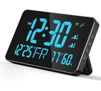 Tuya WiFi Desktop Clock Calendar Intelligent Thermometer Hygrometer with Digital LED Display Support WIFI Auto-Calibration/4-Level Adjustable Brightness/APP Remote View/High Temperature Warning for Ho