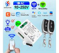 Tuya WiFi RF 433Mhz interrupteur d'éclairage intelligent interrupteur de moteur AC 110V 220V 230V 10A 2CH Support Alexa Google Home, pour lampe porte de Garage 1 Receiver 2 Remote