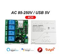 Tuya Zigbee-Commutateur 1,2,4 gangs,contrôleur de rail Din,contact sec,passerelle requise,technologie USB,5V,DC 12V,24V,110V,220V,230V,4CH - Type 4CH Zigbee 85-250V