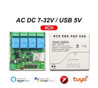 Tuya Zigbee-Commutateur 1,2,4 gangs,contrôleur de rail Din,contact sec,passerelle requise,technologie USB,5V,DC 12V,24V,110V,220V,230V,4CH - Type 4CH Zigbee 7-32V