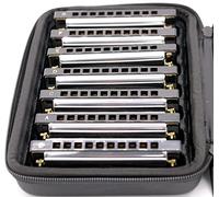 Tuyama® Set de 7 Harmonicas - 10 Trous - Coffre Robuste - Differentes Tonalités: Do-Re-Mi-Fa-Sol-La-Si bémol Majeur 7 x Harmonica (Blues Harp) (TMH-213S)