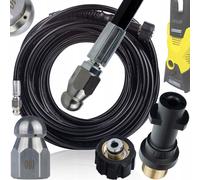 Rosfix Tuyau de nettoyage de canaux, 20 m, raccord à baïonnette M22, pour Kärcher K2-K7, max. 200 bar, 60 °C, flexible et durable, buse réglable, accessoire de nettoyeur haute pression
