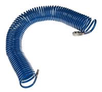 Tuyau à air comprimé SP-PE 15 m, tuyau flexible spiralé 5/8 mm, tuyau d'air PE, pression maximale 10 bar, avec protection anti-torsion et raccord rapide, pour garage et atelier