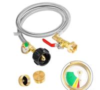 Tuyau Adaptateur pour gaz Propane 3ft en Acier Inoxydable pour robuste | Manomètre intégré, valve d'arrêt, tuyau acier 3ft, recharge 1lb pour vers 9kg, contrôle précis
