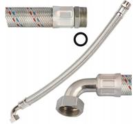 Tuyau antivibrations 80 cm - 1 pouce - raccord coudé, pour conduit d’eau et chauffage - caoutchouc EPDM - tresse inox - laiton rotatif