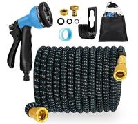 Tuyau Arrosage Extensible 15m, Tuyau d'arrosage Retractable avec Adaptateur 1/2" et 3/4", 8 Fonctions Pistolet, Support, Tuyaux d'arrosage pour Jardin Irrigation Nettoyage Jardinage Laver la Voiture