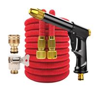 tuyau arrosage For Jardin Ferme Irrigation Lavage De Voiture Tuyau D'eau À Haute Pression Extensible Double Connecteur En Métal Enrouleur Pvc Conduites Magiques(Red,1/2''_75FT-22.5M EXTENDED)