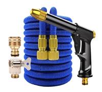 tuyau arrosage For Jardin Ferme Irrigation Lavage De Voiture Tuyau D'eau À Haute Pression Extensible Double Connecteur En Métal Enrouleur Pvc Conduites Magiques(Blue,1/2''_100FT-30M EXTENDED)