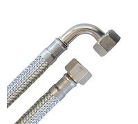 Tuyau Blindé 3/8"ÜM x 3/8"ÜM Coude, Tuyau flexible DN8 pour Sanitaire avec Admission eau potable - 50cm / 500mm