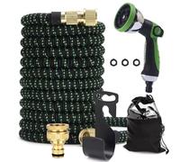 Tuyau d’Arrosage Extensible 22,5 m (75 FT) Premium - Triple Latex - Raccords en Laiton - Pistolet Métal 10 Modes de Pulvérisation - Haute Résistance (Vert)